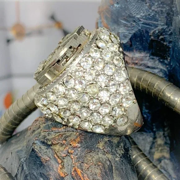 OOAK Custom Silver/Ruby/Diamond Watch Movement Assemblage Statement Ring 6.5 - Picture 5 of 7